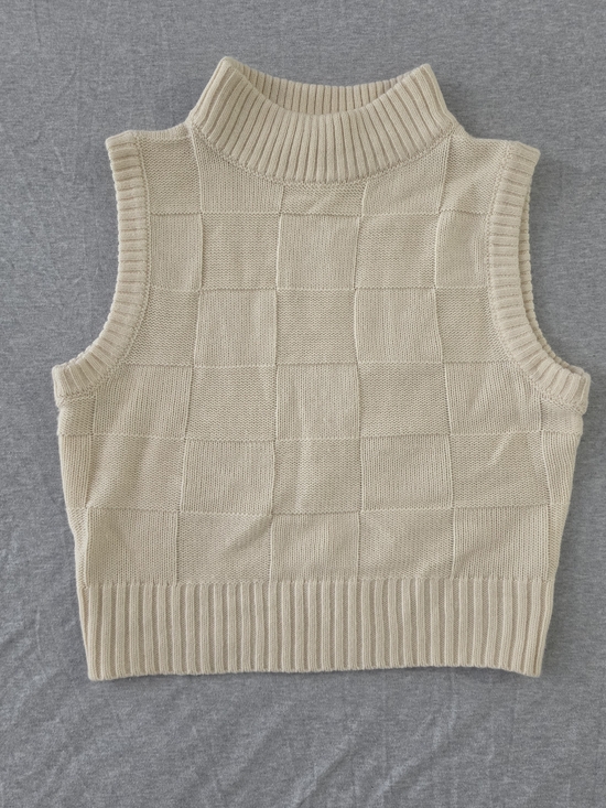 eye candy Jackets & Blazers - eye candy Cream Ribbed Knit Turtleneck Vest